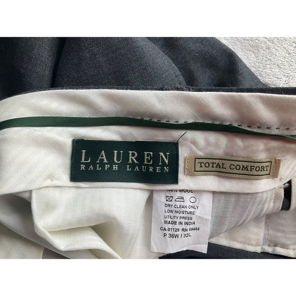 Lauren Ralph Lauren Men size 36x32 wool gray dress pants total comfort flat fron - Picture 8 of 10